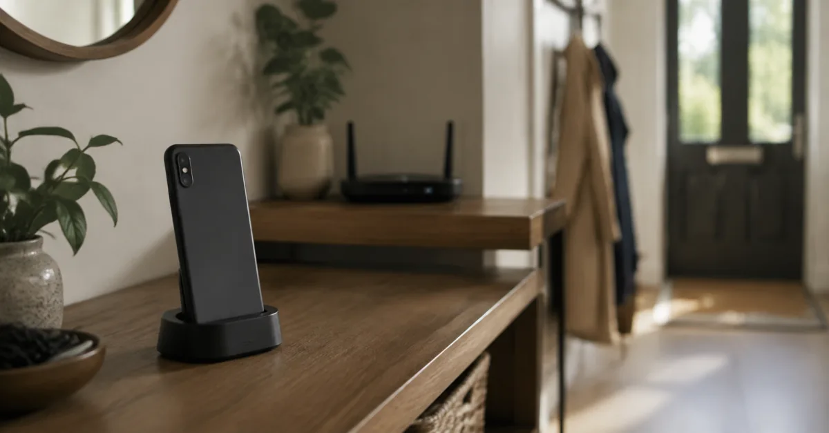 Phone in a cradle near a home router for checking network transitions